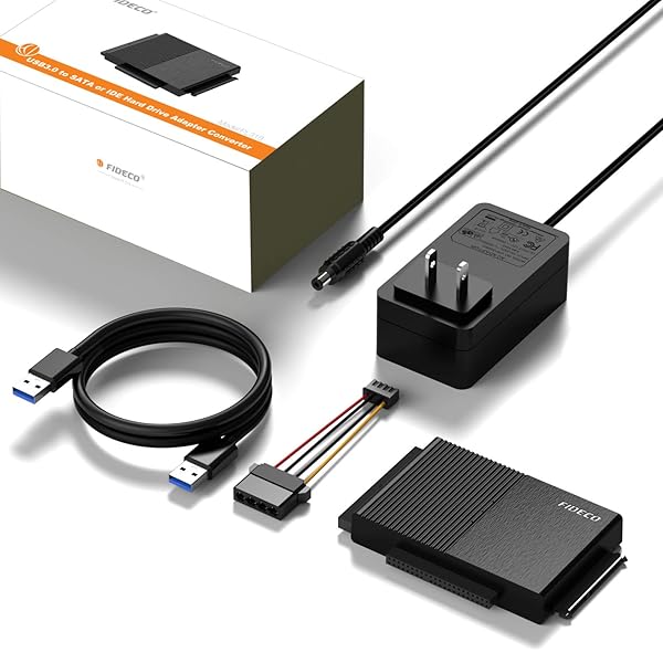 FIDECO FIDECO USB 3.0 to SATA IDE Adapter Cable for 2.5 3.5 inch HDD SSD with 12V Power Supply Universal Compatibility - View 9 of 9