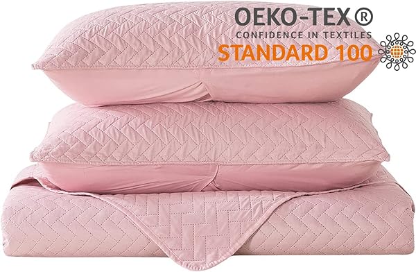 MERRY HOME MERRY HOME King Quilt Set Lightweight 3-Piece Bedding Set Solid Pink 320GSM Summer Quilt Cover 92x104 Inches - View 6 of 7