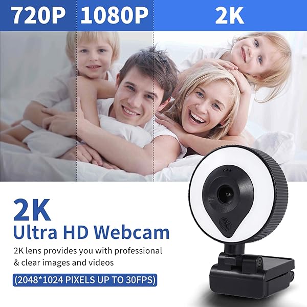 RERBO RERBO 1080p Webcam AutoFocus 2K Adjustable Brightness with Microphone and Tripod for Live Streaming and Video Conferencing - View 4 of 9