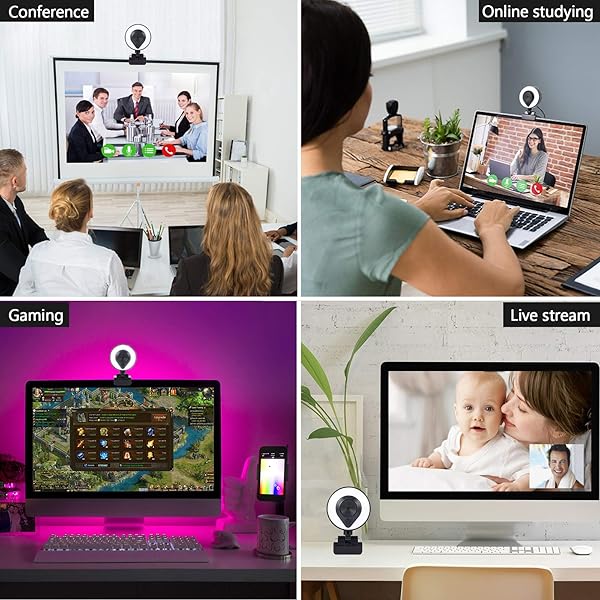 RERBO RERBO 1080p Webcam AutoFocus 2K Adjustable Brightness with Microphone and Tripod for Live Streaming and Video Conferencing - View 7 of 9