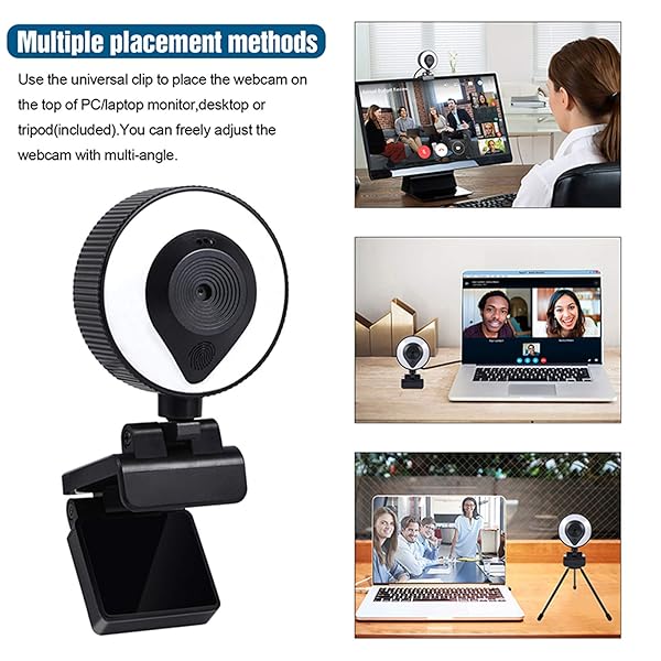 RERBO RERBO 1080p Webcam AutoFocus 2K Adjustable Brightness with Microphone and Tripod for Live Streaming and Video Conferencing - View 8 of 9
