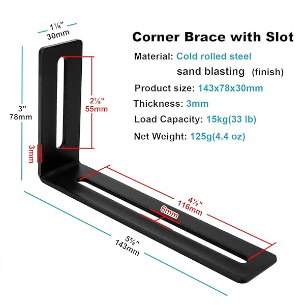 eoere eoere 10 PCS Black Adjustable L-Shape Corner Brace Steel Joint Right Angle Brackets for PC Case and Furniture Fixing 3 mm Thickness Max Load 30 LB - View 3 of 5