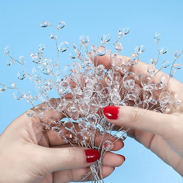 VOSAREA VOSAREA 50 Stems Artificial Bouquets with Acrylic Bead Drops for Wedding DIY Crafts White 17cm - View 3 of 10