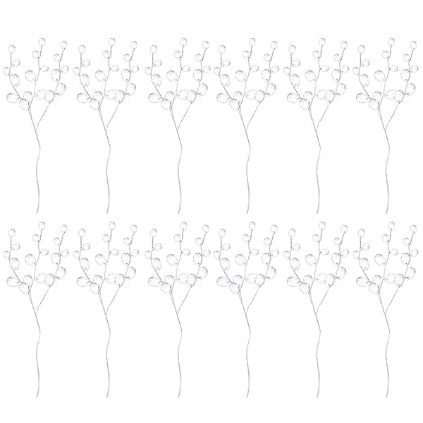 VOSAREA VOSAREA 50 Stems Artificial Bouquets with Acrylic Bead Drops for Wedding DIY Crafts White 17cm - View 6 of 10