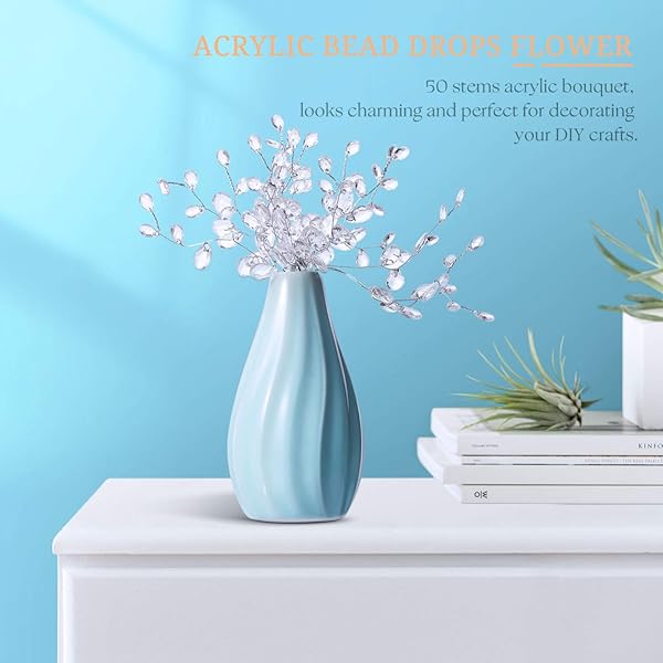 VOSAREA VOSAREA 50 Stems Artificial Bouquets with Acrylic Bead Drops for Wedding DIY Crafts White 17cm - View 7 of 10