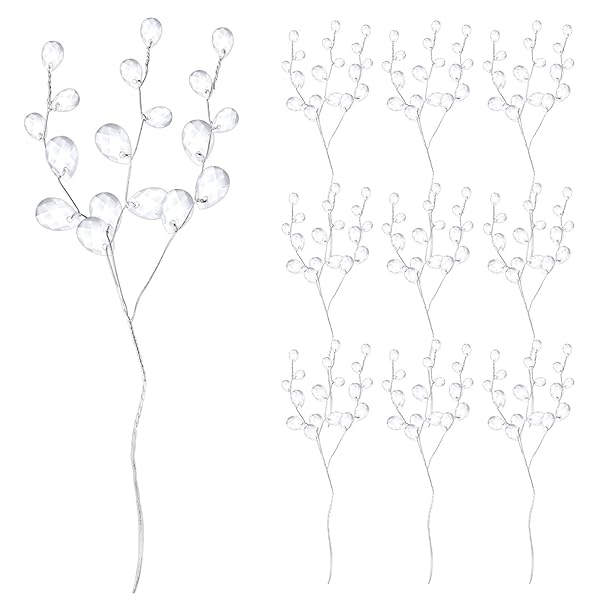 VOSAREA VOSAREA 50 Stems Artificial Bouquets with Acrylic Bead Drops for Wedding DIY Crafts White 17cm - View 10 of 10