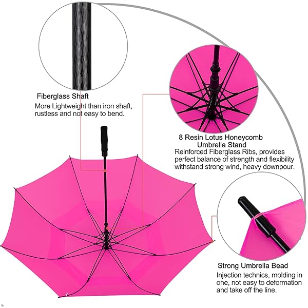 G4Free G4Free 68 Inch Automatic Open Golf Umbrella Extra Large Double Canopy Windproof Waterproof Pink - View 5 of 10