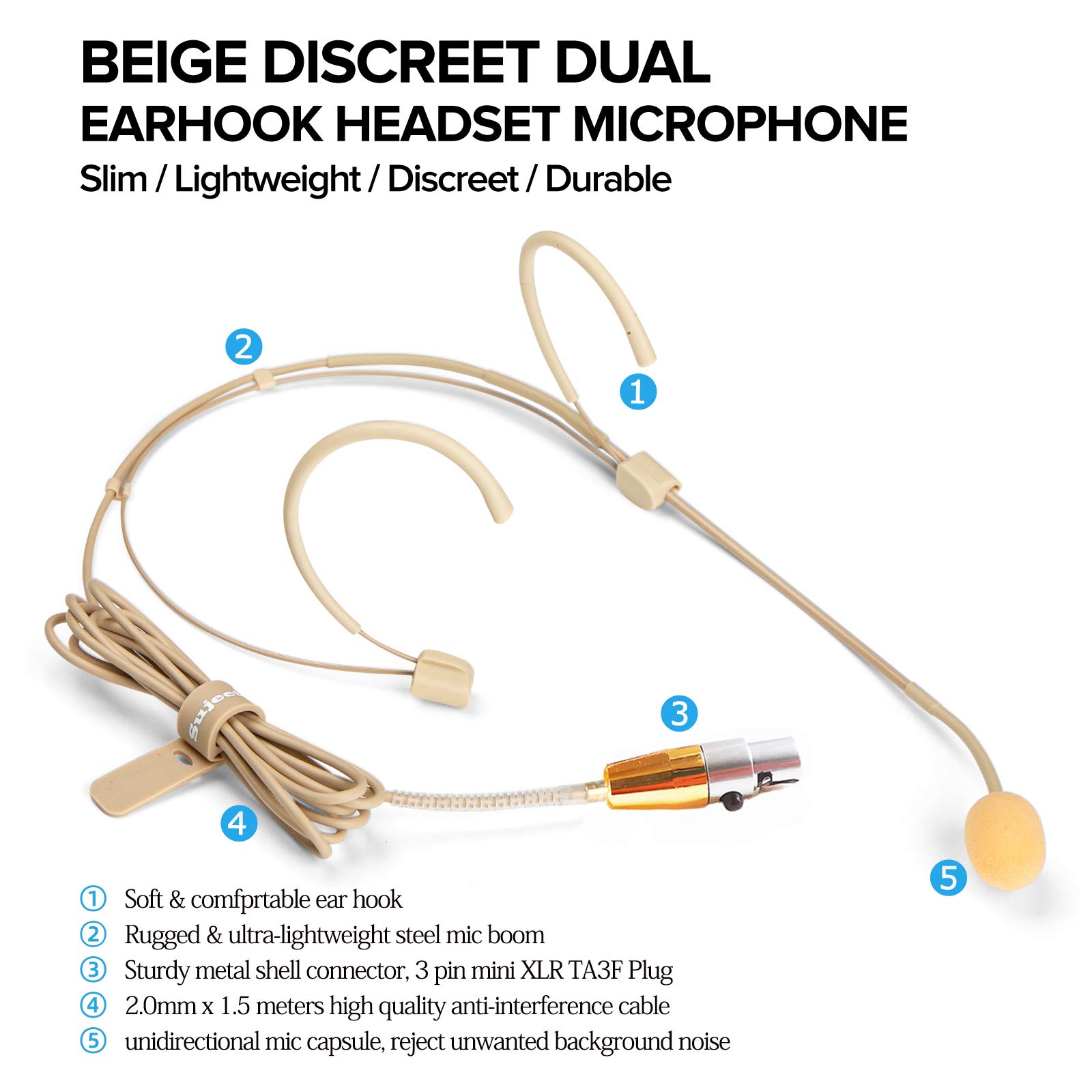 Sujeetec Discreet Sujeetec Dual Ear Hook Headset Microphone for AKG Wireless - Perfect for Lectures, Theater, Podcasts & Live Performances - View 4 of 8