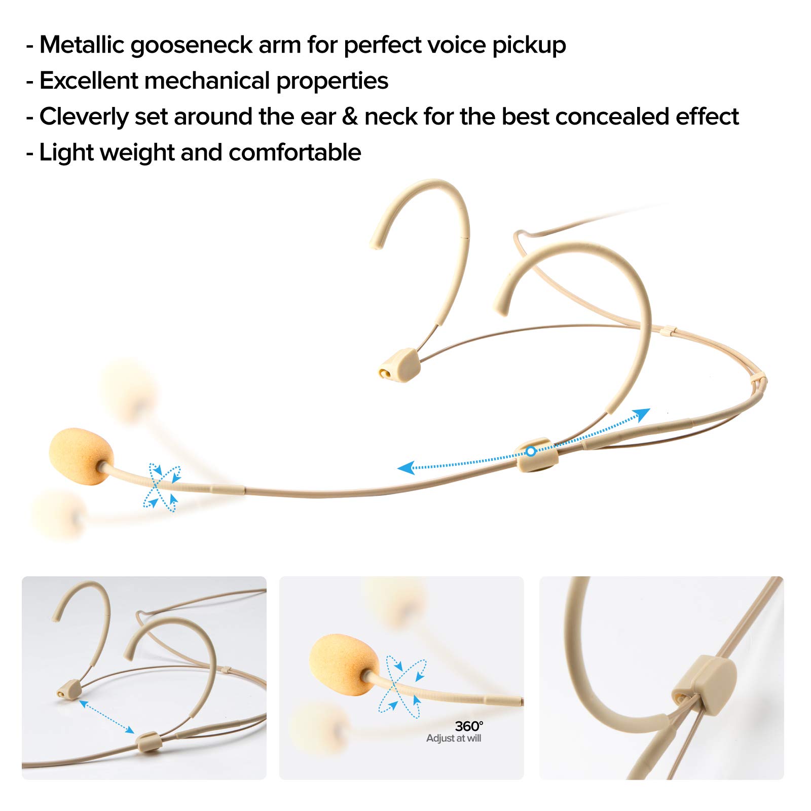 Sujeetec Discreet Sujeetec Dual Ear Hook Headset Microphone for AKG Wireless - Perfect for Lectures, Theater, Podcasts & Live Performances - View 7 of 8