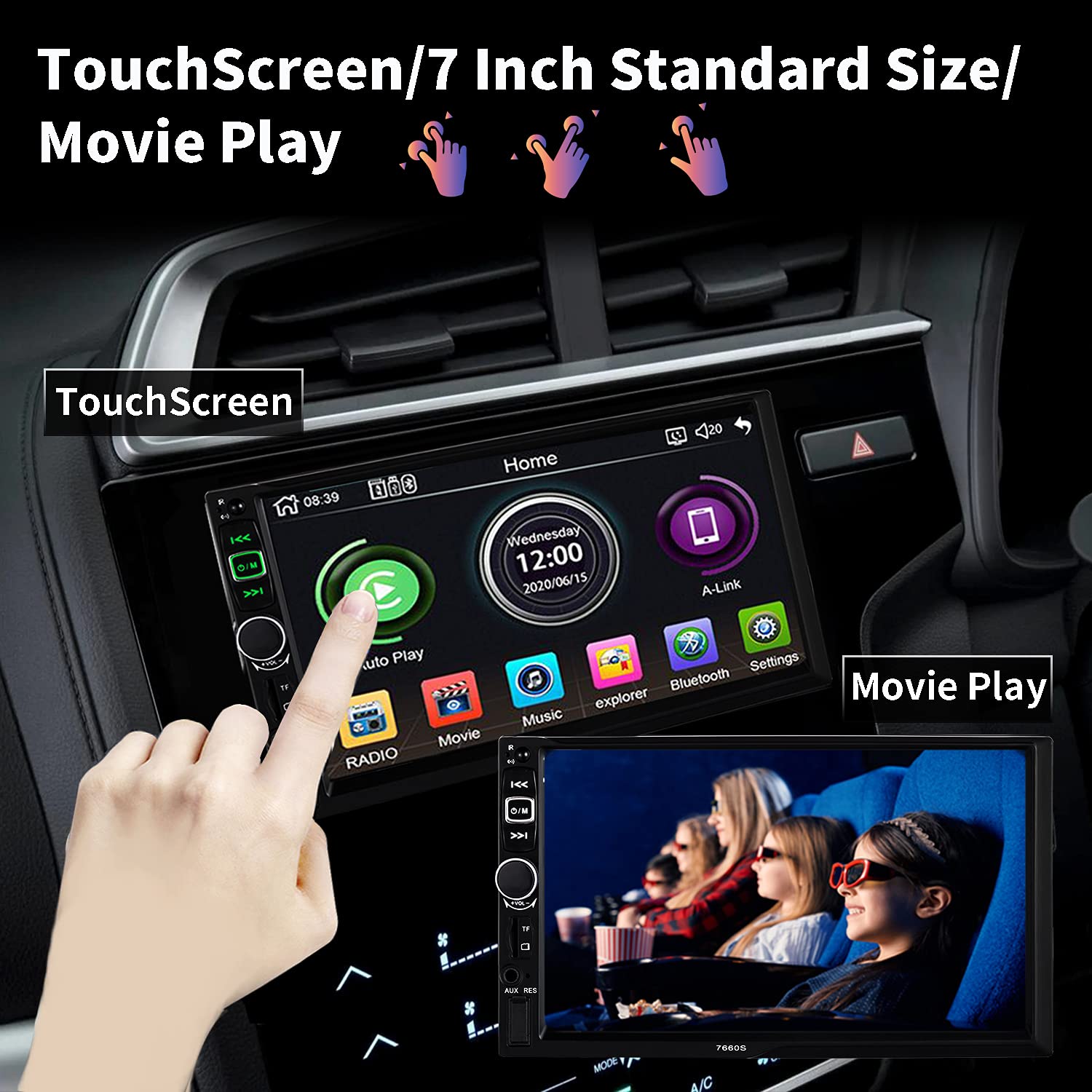 SANPTENT Double Din Car Stereo Radio 7 Inch HD Touchscreen Apple Carplay Android Auto Bluetooth Backup Camera Voice Control - View 5 of 7