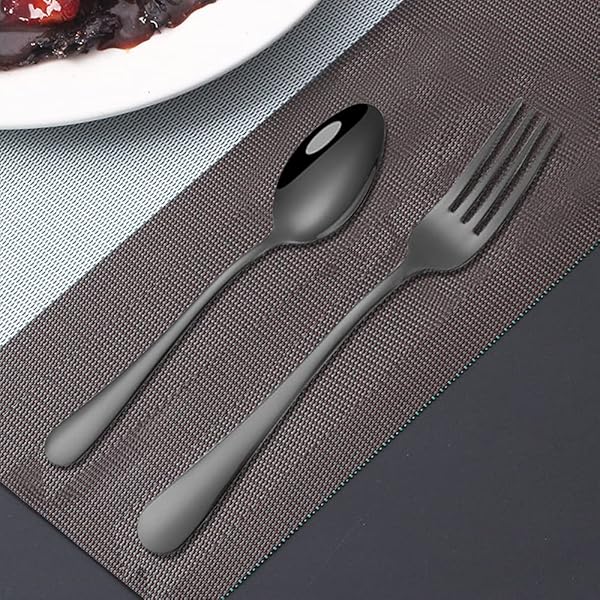 findTop Set of 12 Black Plated Stainless Steel Heavy Duty Dinner Forks and Spoons Cutlery Set 8 Inch Forks 7 Inch Spoons - View 3 of 10