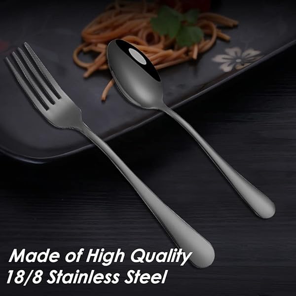 findTop Set of 12 Black Plated Stainless Steel Heavy Duty Dinner Forks and Spoons Cutlery Set 8 Inch Forks 7 Inch Spoons - View 4 of 10