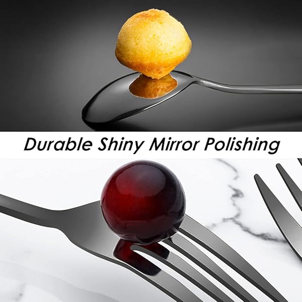 findTop Set of 12 Black Plated Stainless Steel Heavy Duty Dinner Forks and Spoons Cutlery Set 8 Inch Forks 7 Inch Spoons - View 6 of 10