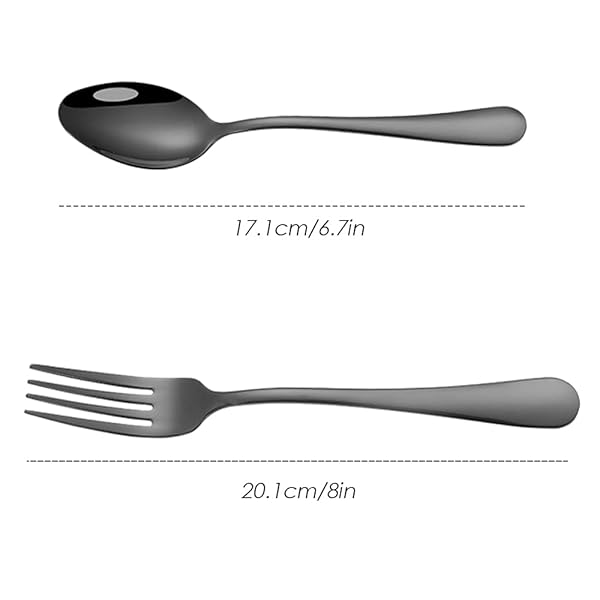 findTop Set of 12 Black Plated Stainless Steel Heavy Duty Dinner Forks and Spoons Cutlery Set 8 Inch Forks 7 Inch Spoons - View 8 of 10