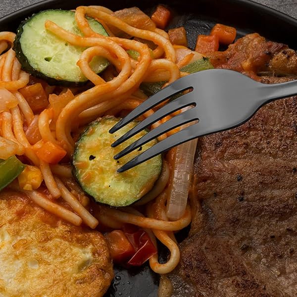 findTop Set of 12 Black Plated Stainless Steel Heavy Duty Dinner Forks and Spoons Cutlery Set 8 Inch Forks 7 Inch Spoons - View 9 of 10