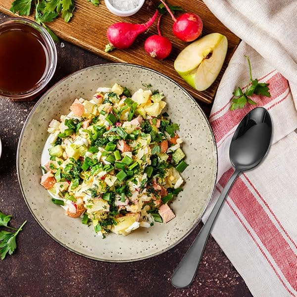 findTop Set of 12 Black Plated Stainless Steel Heavy Duty Dinner Forks and Spoons Cutlery Set 8 Inch Forks 7 Inch Spoons - View 10 of 10