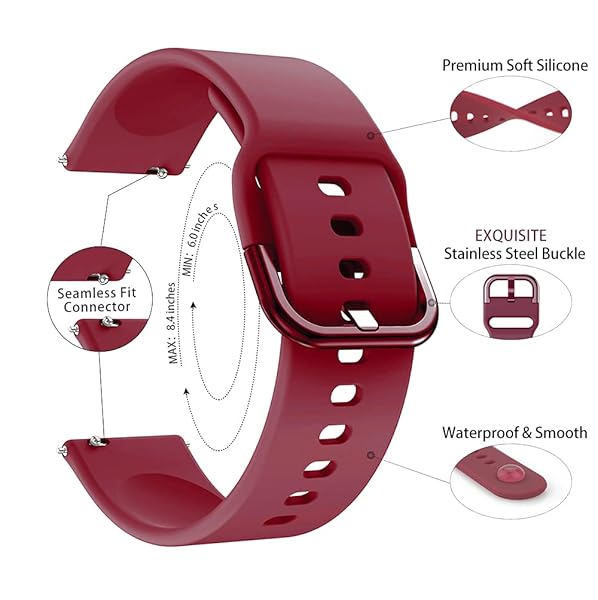 TOOLAIK TOOLAIK 20mm Silicone Sport Watch Band for Samsung Active 2 Galaxy Watch Active 2 Available in Red Wine Orange Rock Cyan - View 3 of 7