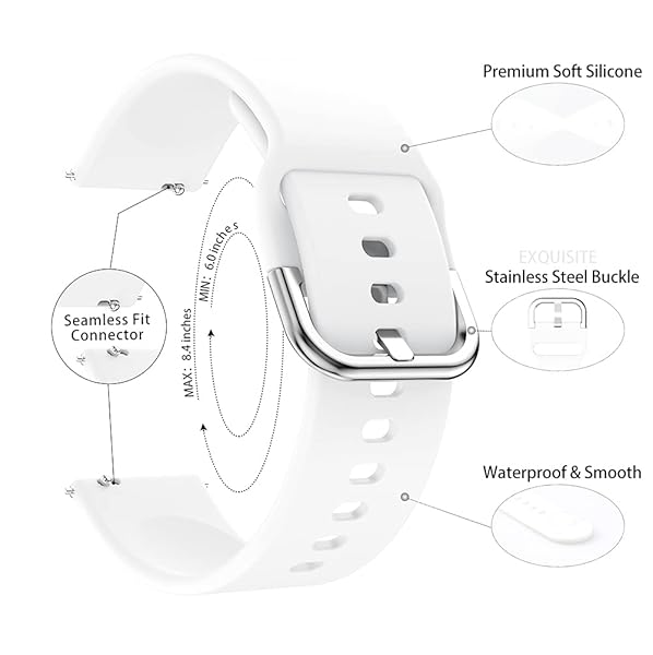 TOOLAIK TOOLAIK 20mm Silicone Sport Watch Band for Samsung Active 2 Galaxy Watch Available in White Sand Pink Mint Green - View 3 of 7