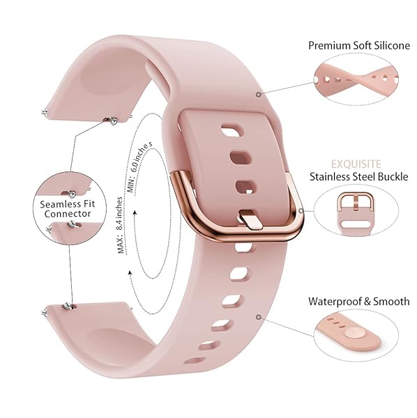 TOOLAIK TOOLAIK Silicone Sport Bands for Samsung Galaxy Watch Active 2 3 40mm 44mm 41mm 42mm Compatible Straps for Men and Women in Black Sand Pink Red Wine - View 3 of 7