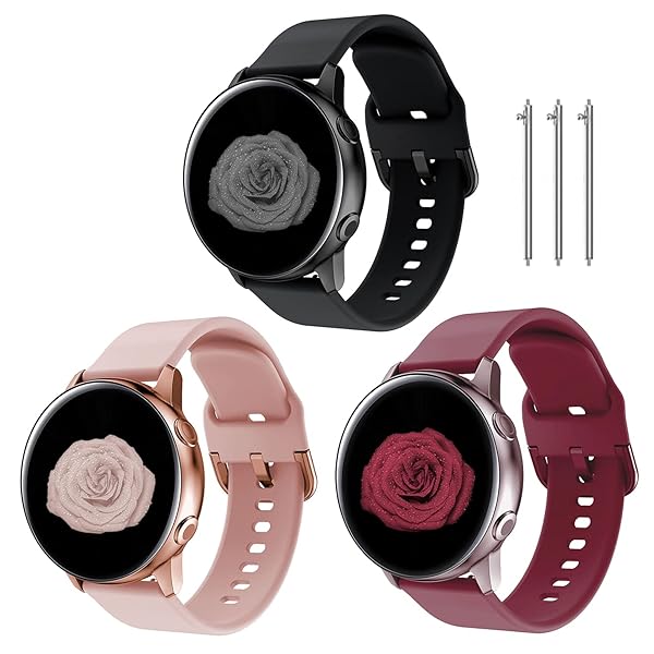 TOOLAIK TOOLAIK Silicone Sport Bands for Samsung Galaxy Watch Active 2 3 40mm 44mm 41mm 42mm Compatible Straps for Men and Women in Black Sand Pink Red Wine - View 2 of 7