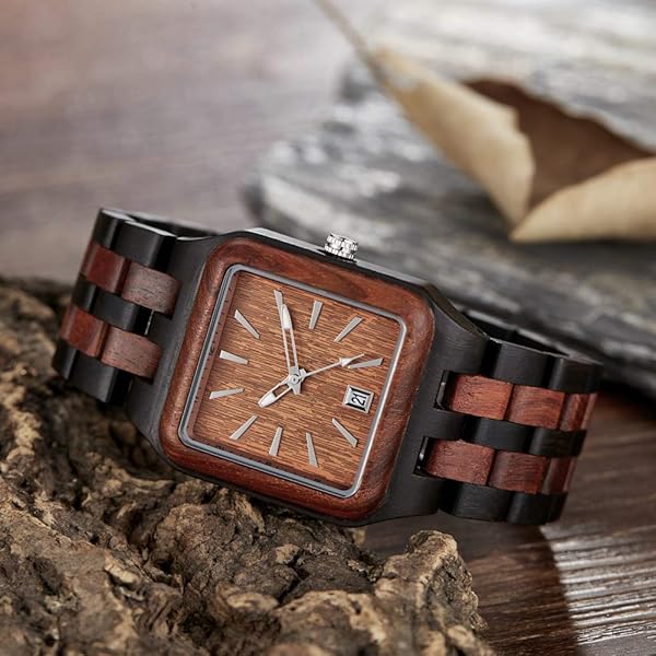 Tiong Tiong Men's Maple Wood Quartz Wristwatch Classic Square Waterproof Luminous Analog Watch Gift - View 3 of 10