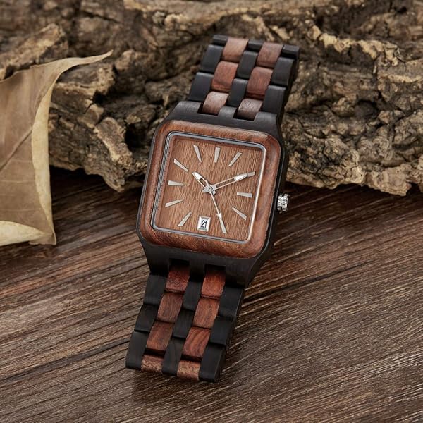 Tiong Tiong Men's Maple Wood Quartz Wristwatch Classic Square Waterproof Luminous Analog Watch Gift - View 4 of 10
