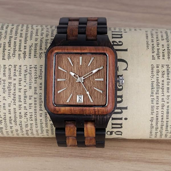 Tiong Tiong Men's Maple Wood Quartz Wristwatch Classic Square Waterproof Luminous Analog Watch Gift - View 6 of 10