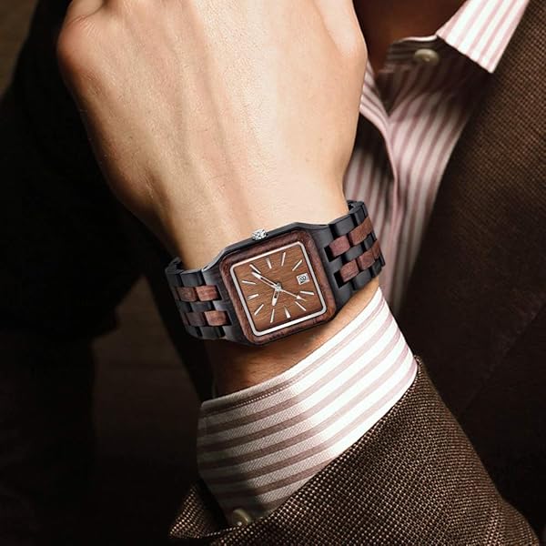 Tiong Tiong Men's Maple Wood Quartz Wristwatch Classic Square Waterproof Luminous Analog Watch Gift - View 7 of 10