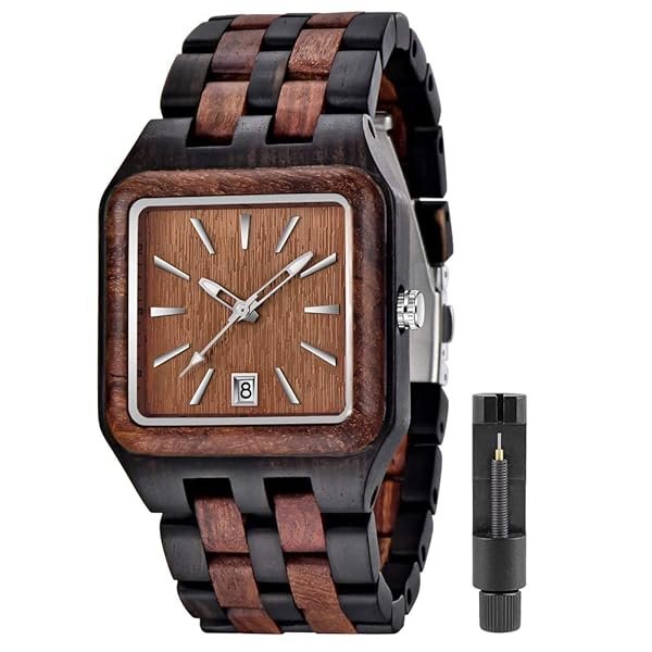 Tiong Tiong Men's Maple Wood Quartz Wristwatch Classic Square Waterproof Luminous Analog Watch Gift - View 2 of 10