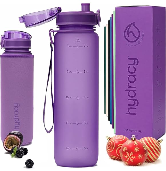 Hydracy 32 oz Water Bottle with Time Marker - BPA Free, Leakproof, No Sweat Sleeve for Gym & Outdoor Use