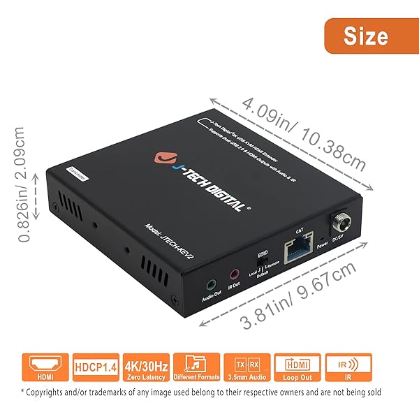J-Tech Digital J-Tech Digital 4K HDMI Extender Over Cat6/7 - 328 FT, USB 2.0, Near Zero Latency, HDCP 1.4 Support - View 4 of 8