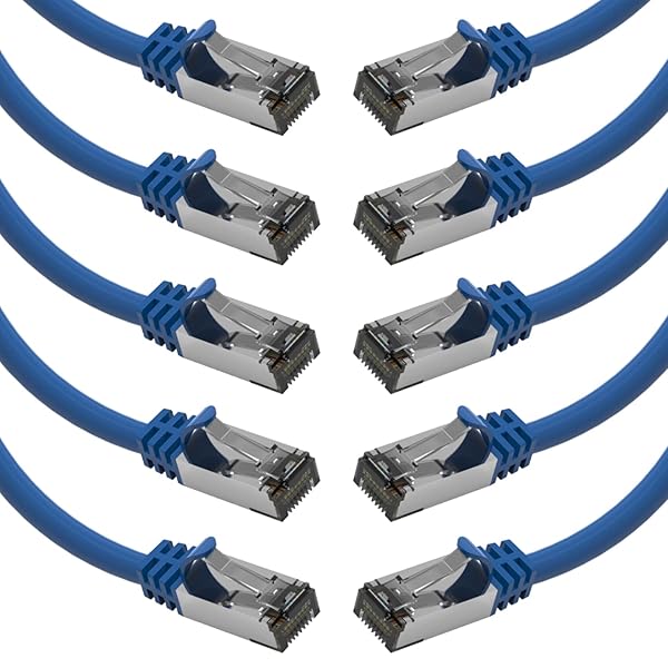 Beszin 50 Micron Gold Plated 5Ft Cat 8 SFTP Shielded Ethernet Network Cable Blue 26AWG 10 Pack