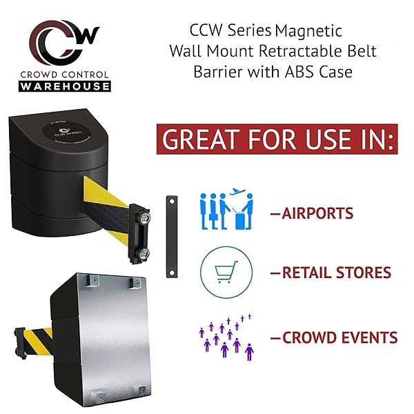 Crowd Control Warehouse CCW Series WMB-230 Magnetic Wall Mount Retractable Belt Barrier 30 Foot Yellow Cleaning in Progress Belt with Black ABS Case - View 4 of 9