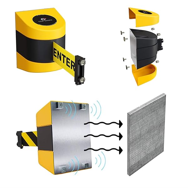 Crowd Control Warehouse CCW Series WMB-230 Magnetic Wall Mount Retractable Belt Barrier 30 Foot Yellow Cleaning in Progress Belt with Black ABS Case - View 5 of 9