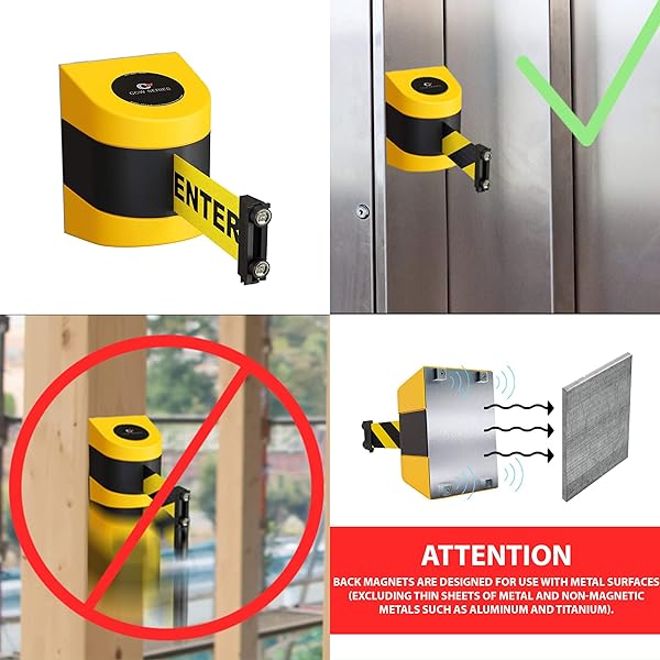 Crowd Control Warehouse CCW Series WMB-230 Magnetic Wall Mount Retractable Belt Barrier 30 Foot Yellow Cleaning in Progress Belt with Black ABS Case - View 6 of 9