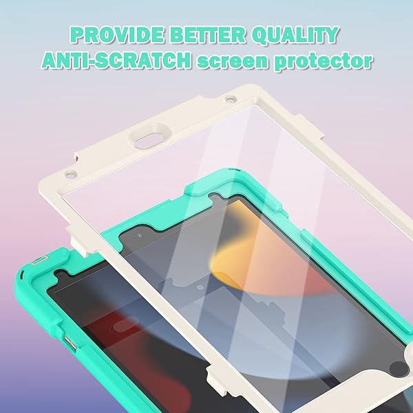 BRAECN BRAECN iPad 9th Generation Case Kids Heavy Duty Shockproof with Hand Strap Kickstand Shoulder Strap Screen Protector Mint Green - View 3 of 7