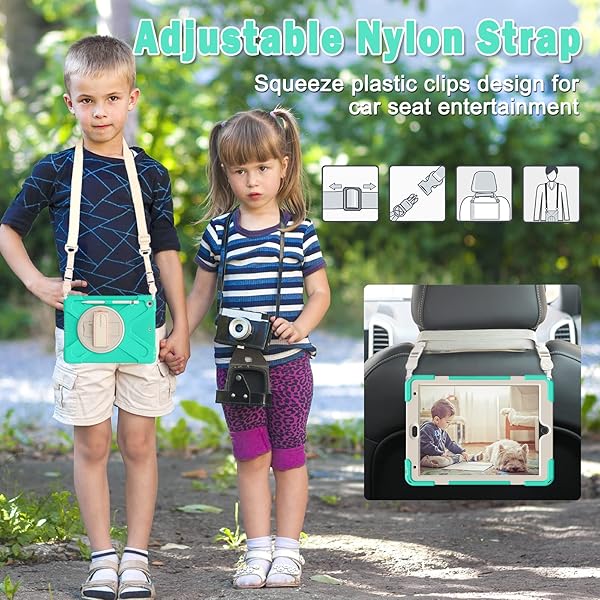 BRAECN BRAECN iPad 9th Generation Case Kids Heavy Duty Shockproof with Hand Strap Kickstand Shoulder Strap Screen Protector Mint Green - View 6 of 7
