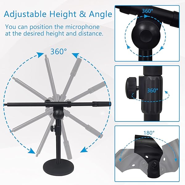 Mictop Adjustable Desktop Mic Stand with Clip & Adapter - Perfect for Handheld Microphones & Boom Arms - View 6 of 9