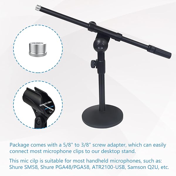 Mictop Adjustable Desktop Mic Stand with Clip & Adapter - Perfect for Handheld Microphones & Boom Arms - View 8 of 9