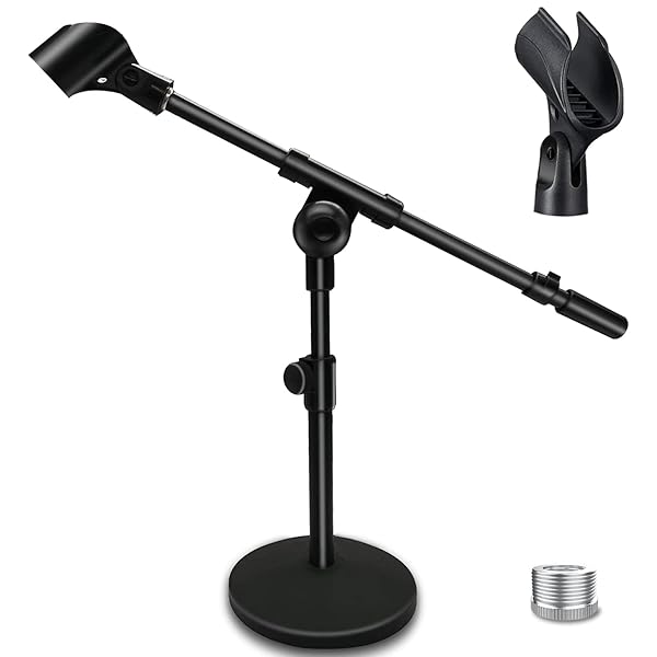 Adjustable Desktop Mic Stand with Clip & Adapter - Perfect for Handheld Microphones & Boom Arms