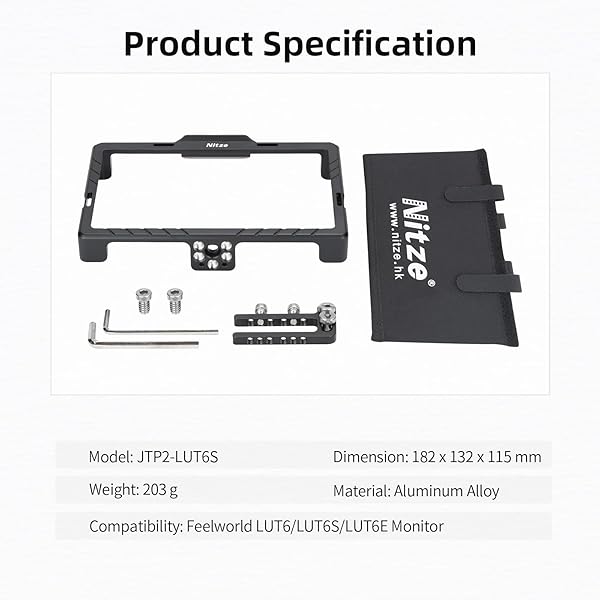 Nitze Nitze Cage for Feelworld LUT6/LUT6S/LUT6E Monitor - Sunhood, HDMI Clamp & NATO Rail - JTP2-LUT6S - View 5 of 9