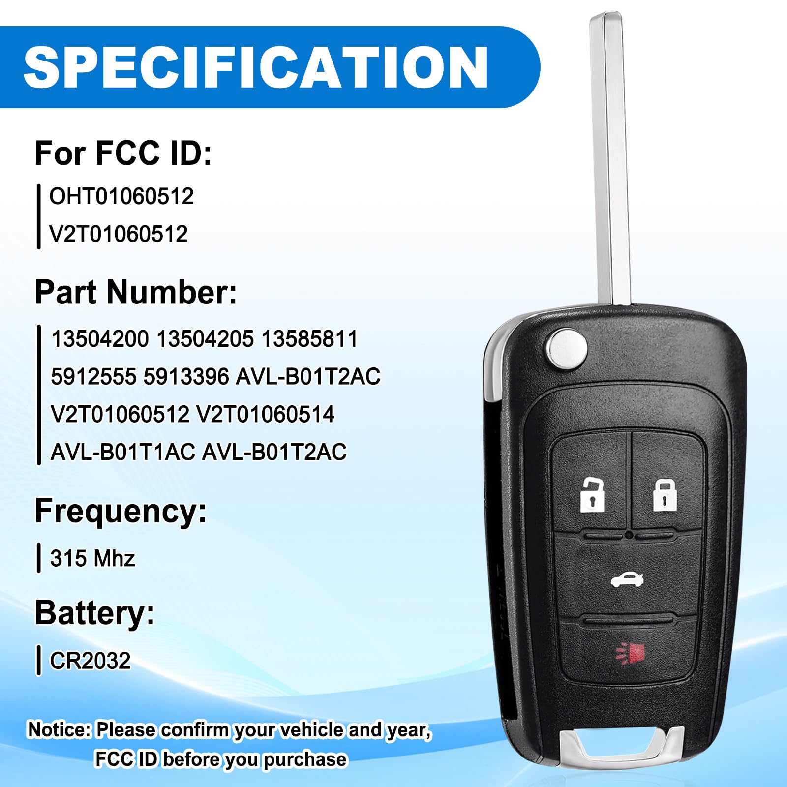 Flip Car Key Fob for Chevy 2 Pcs Keyless Entry Remote Compatible with 2010-2021 Chevy Models and Buick GMC Vehicles - View 4 of 9