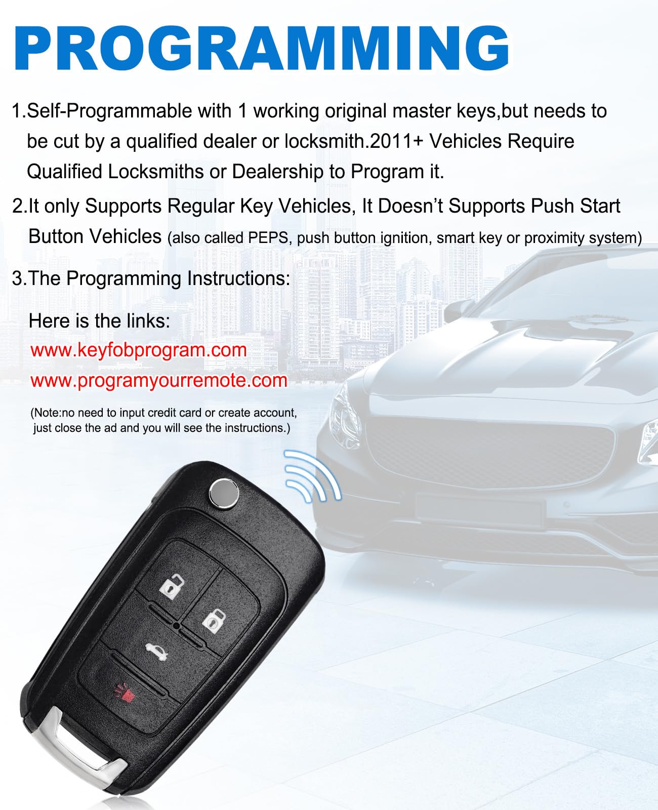 Flip Car Key Fob for Chevy 2 Pcs Keyless Entry Remote Compatible with 2010-2021 Chevy Models and Buick GMC Vehicles - View 6 of 9