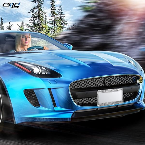 eing Bling Crystal Diamonds Car License Plate Frames for Women Girls 2pcs Grey Stylish Exterior Accessory - View 3 of 8