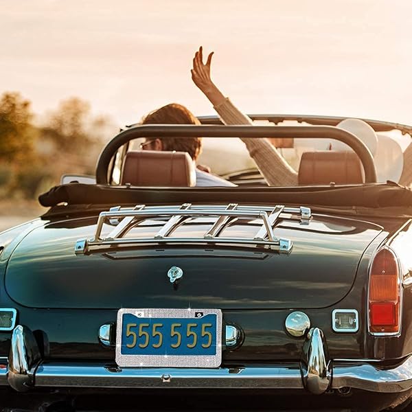 eing Bling Crystal Diamonds Car License Plate Frames for Women Girls 2pcs Grey Stylish Exterior Accessory - View 7 of 8