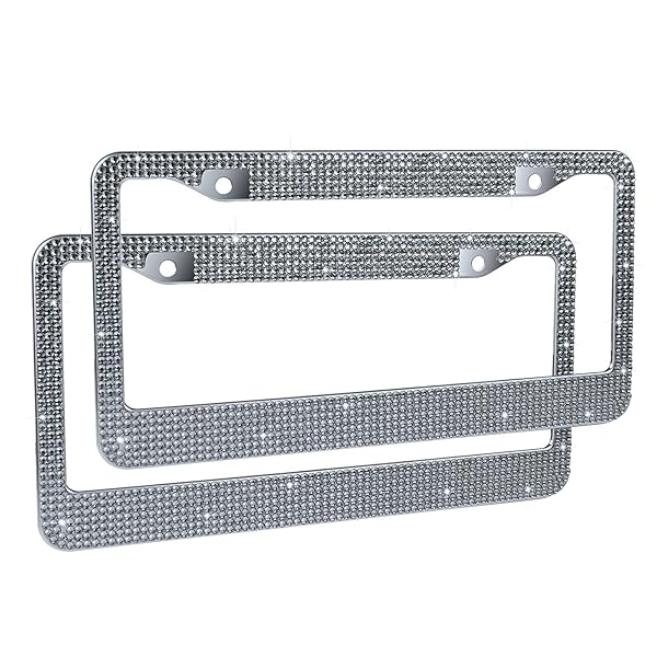 eing Bling Crystal Diamonds Car License Plate Frames for Women Girls 2pcs Grey Stylish Exterior Accessory - View 8 of 8