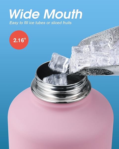 Coolflask Insulated 64 oz Water Bottle with Straw and 3 Lids Coolflask Half Gallon Stainless Steel Jug Non-BPA Keeps Cold 48H Hot 24H Bubblegum Princess - View 5 of 8