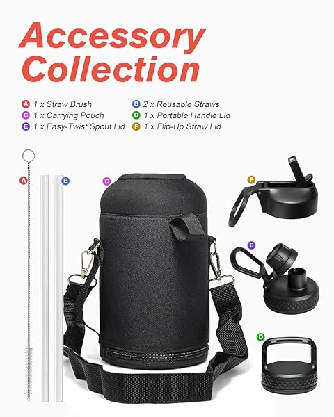 Coolflask Insulated 64 oz Water Bottle with Straw and 3 Lids Coolflask Half Gallon Stainless Steel Jug Non-BPA Keeps Cold 48H Hot 24H Bubblegum Princess - View 8 of 8