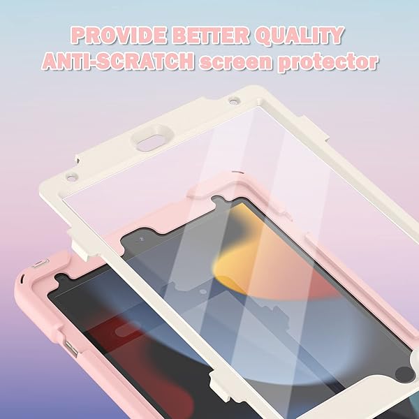 BRAECN BRAECN iPad 10.2 Inch Case 2021 2020 2019 Three Layer Hybrid Kids Case with Strap Stand Screen Protector Pencil Holder Sakura Pink - View 3 of 7