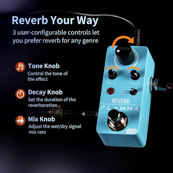 FLAMMA FLAMMA FC02 Mini Reverb Pedal: 3 Digital Effects, True Bypass for Guitarists - View 5 of 10